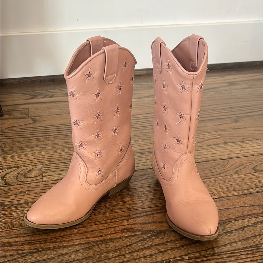 Pink Star Embroidered Cowboy Boots